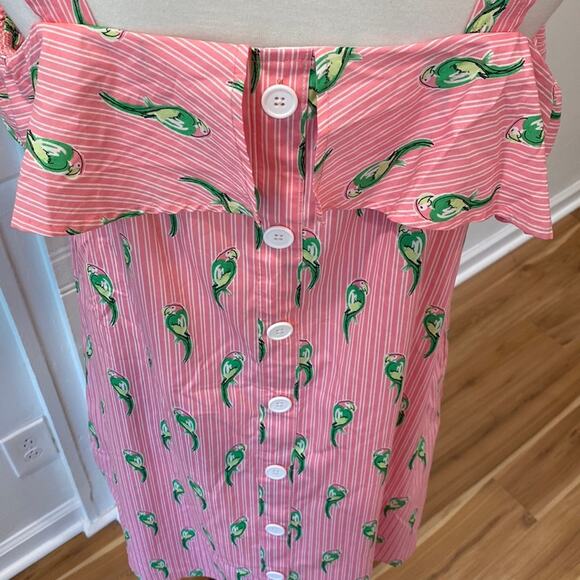 Crown & Ivy Medium Dress 100% Cotton Parrot Boho Resort Dress Preppy Button Back - Picture 11 of 16